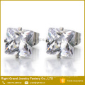 Stainless Steel Prong Set Black Cubic Zircon Square Earrings For Women